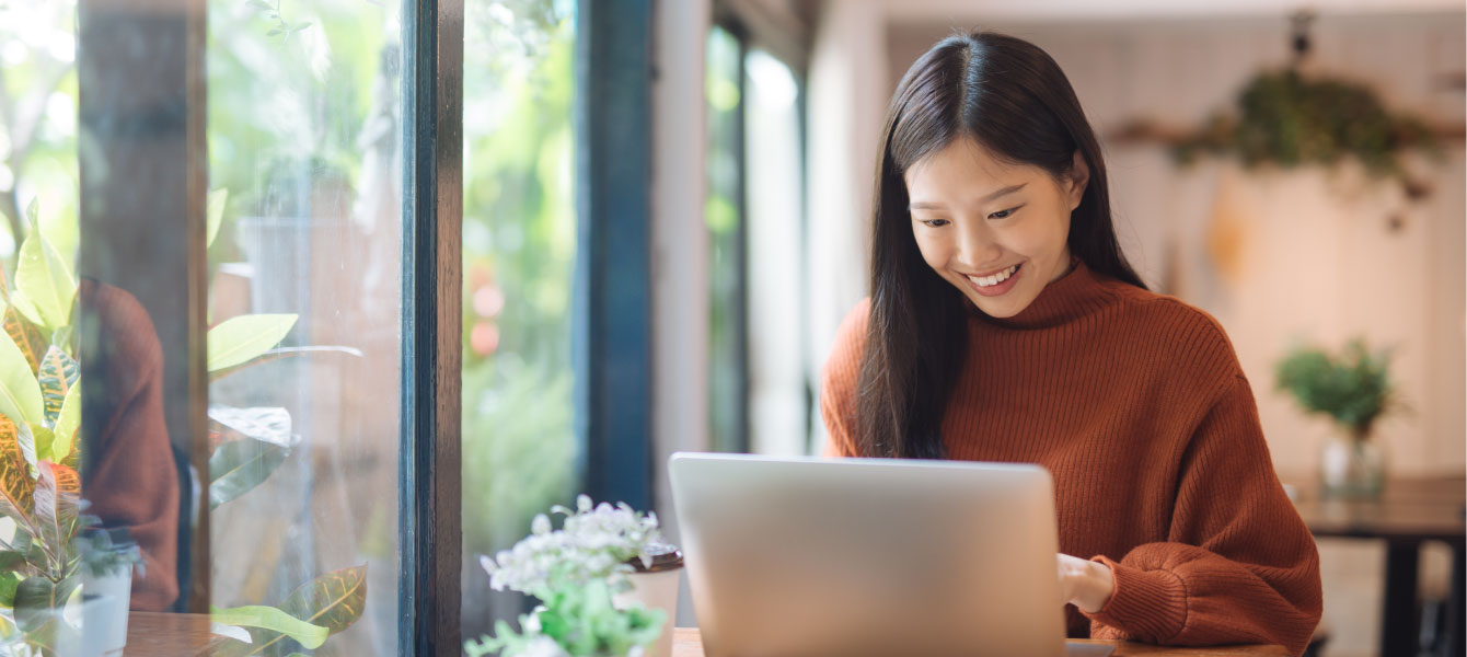 Woman using computer.