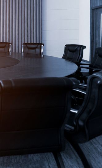 Round office table in meeting room.